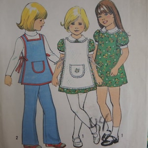 vintage 1970s Simplicity sewing pattern 7064 girls dress apron and pants UNCUT size 3