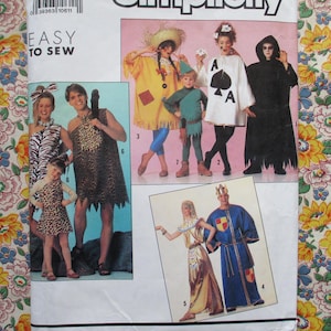 May include: A set of eight costume patterns for children. The patterns include a variety of costumes, such as a witch, a vampire, a pirate, a princess, a superhero, a clown, a fairy, and a cowboy. The patterns are easy to sew and are perfect for Halloween or other dress-up occasions.