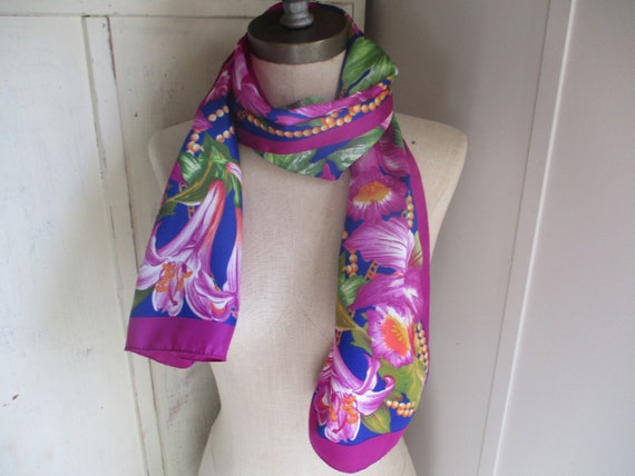 Vintage 1980s long scarf polyester bright purple … - image 5