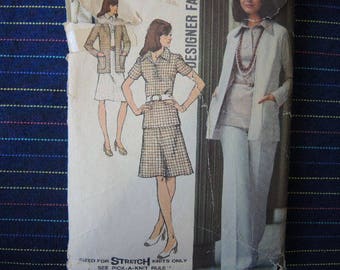 vintage 1970s simplicity sewing pattern 5530 designer fashion cardigan blouse skirt and pants size 12