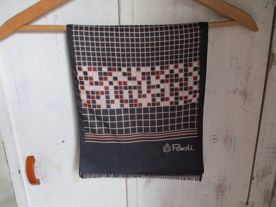 Vintage 1970s Paoli fringed acetate scarf geometr… - image 1