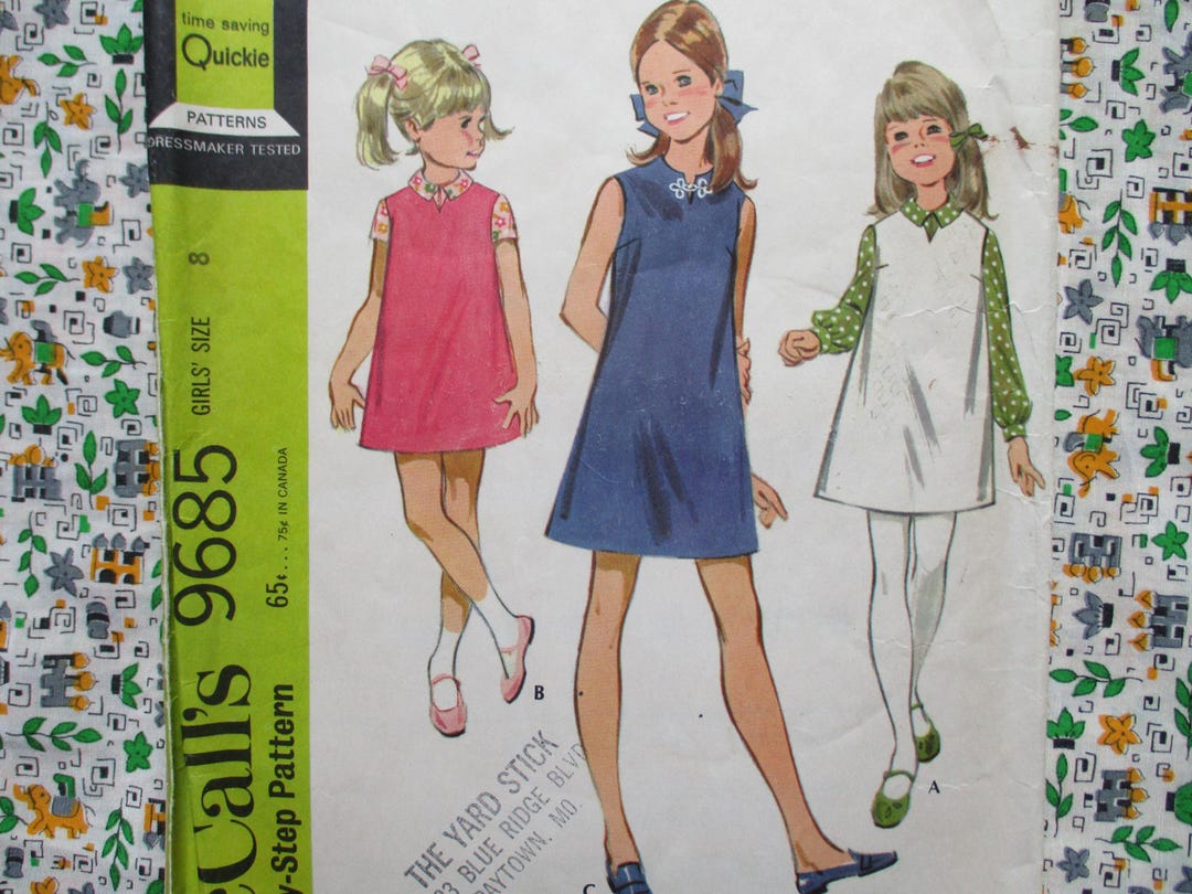 Vintage 1960s Mccalls Sewing Pattern 9685 Girls Dress or Jumper and ...
