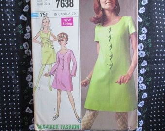 vintage 1960s simplicity sewing pattern 7638 misses mod era dress and sash designer fashion size 10