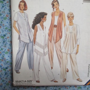 vintage 1990s sewing pattern McCalls 7600 unlined vests tops and pull on pants size XS-S-M UNCUT
