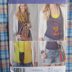 2000s sewing pattern Simplicity 1685  shoulder bag drawstring bag scarf pass holder bracelet and wrap cuff UNCUT
