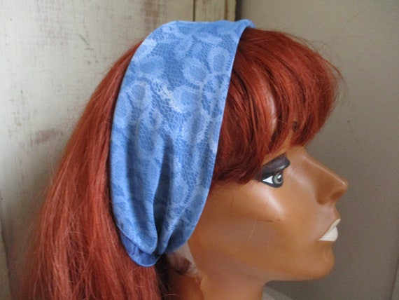 Vintage 1990s polyester scarf blue  sheer abstrac… - image 2