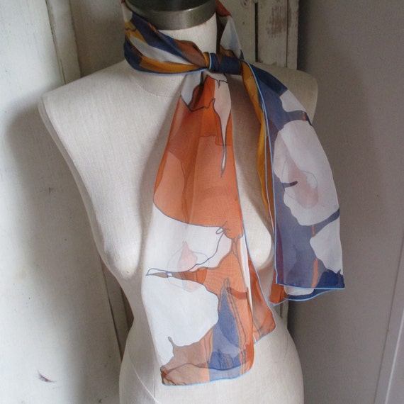 Vintage 1970s sheer nylon scarf abstract floral f… - image 3