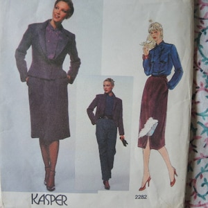 vintage 1980s Vogue American Designer Original Kasper sewing pattern 2282 misses jacket blouse skirt and pants size 12 UNCUT