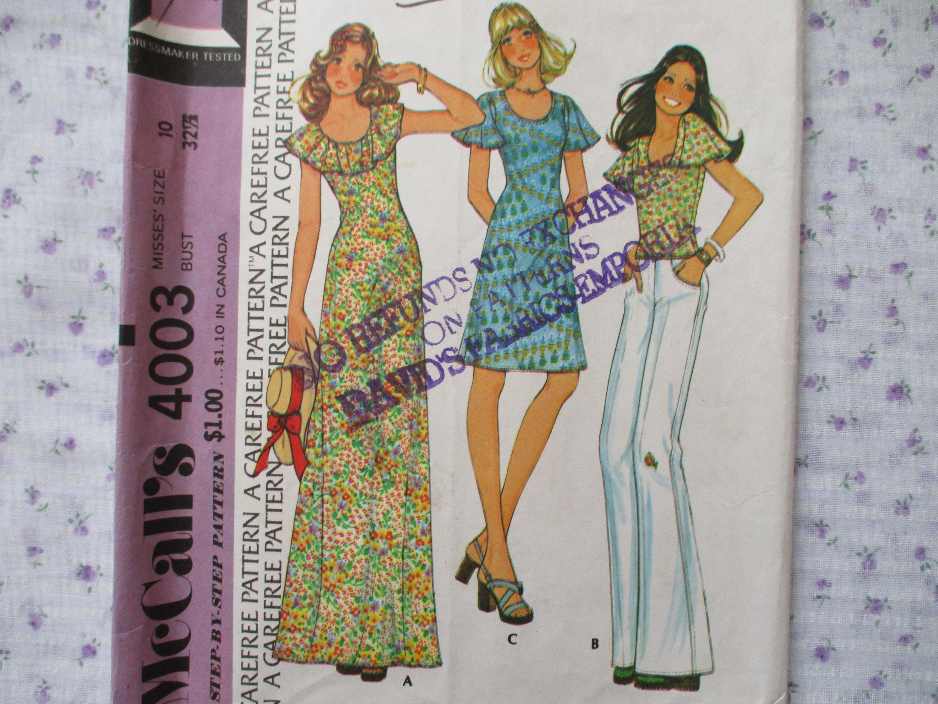 vintage 1970s McCalls sewing pattern 4003 misses dress in two lengths or top size 10