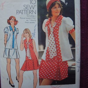 vintage 1970s simplicity sewing pattern 6085 unlined jacket short one piece dress and tie size 12