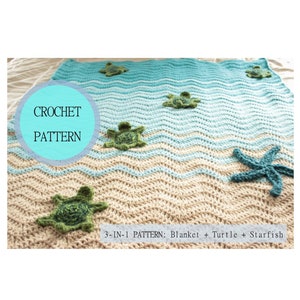 INSTANT DOWNLOAD CRoCHET PaTTERN Sea Turtle Blanket Pattern Includes Blanket, Turtles, & Starfish patterns, Crochet Sea Turtle Blanket image 1