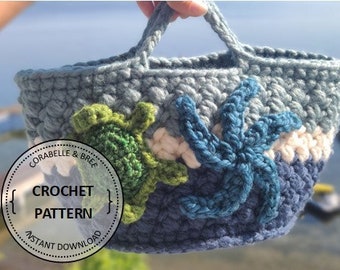 INSTANT DOWNLOAD CRoCHET PaTTERN ~ Sea Turtle Basket Pattern ~ Includes Basket, Turtle, & Starfish patterns | Basket DIY | Storage Basket