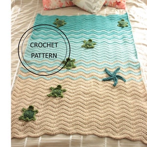 INSTANT DOWNLOAD CRoCHET PaTTERN Sea Turtle Blanket Pattern Includes Blanket, Turtles, & Starfish patterns, Crochet Sea Turtle Blanket image 3