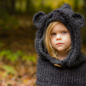 Bear Cowl, Hooded Cowl, Bear Hood, Knitted Bear Cowl, Knitted Hooded Bear Cowl Toddler, Child, Adult Sizes, Made to Order image 2