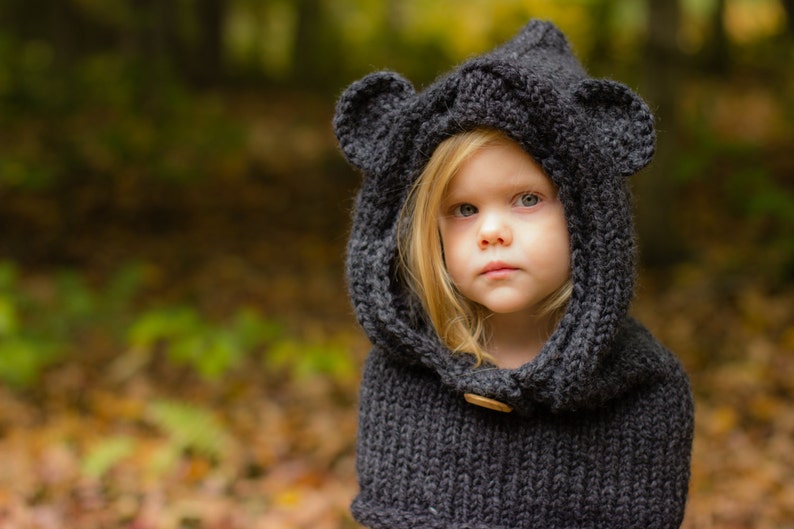 Bear Cowl, Hooded Cowl, Bear Hood, Knitted Bear Cowl, Knitted Hooded Bear Cowl Toddler, Child, Adult Sizes, Made to Order image 2