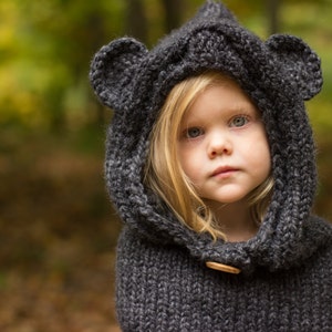 Bear Cowl, Hooded Cowl, Bear Hood, Knitted Bear Cowl, Knitted Hooded Bear Cowl Toddler, Child, Adult Sizes, Made to Order image 1