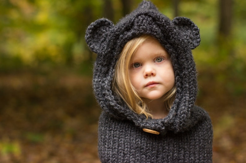 Bear Cowl, Hooded Cowl, Bear Hood, Knitted Bear Cowl, Knitted Hooded Bear Cowl Toddler, Child, Adult Sizes, Made to Order image 1