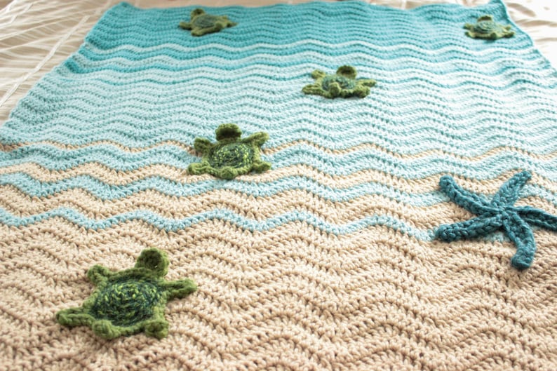 INSTANT DOWNLOAD CRoCHET PaTTERN Sea Turtle Blanket Pattern Includes Blanket, Turtles, & Starfish patterns, Crochet Sea Turtle Blanket image 2