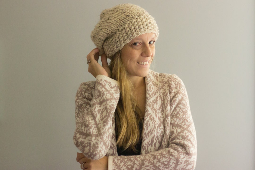 Slouchy Hat With Textured Knit Brim - Etsy