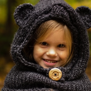 Bear Cowl, Hooded Cowl, Bear Hood, Knitted Bear Cowl, Knitted Hooded Bear Cowl Toddler, Child, Adult Sizes, Made to Order image 3