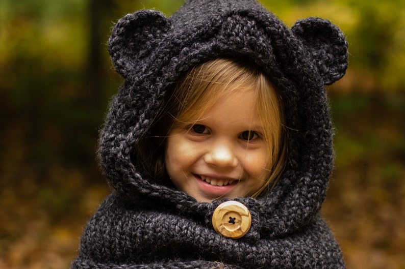 Bear Cowl, Hooded Cowl, Bear Hood, Knitted Bear Cowl, Knitted Hooded Bear Cowl Toddler, Child, Adult Sizes, Made to Order image 3