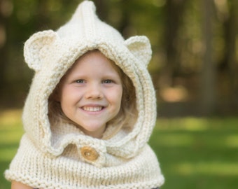 Hooded Cowl, Polar Bear Hat, Animal Hat, Polar Bear Cowl, Hooded Polar Bear Cowl