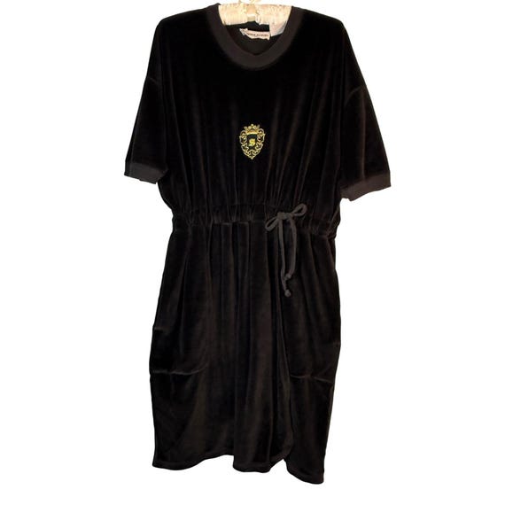 Sonia Rykiel, Vintage 80s/90s Sonia Rykiel Black Velour Gold Crest Dress Paris France Medium