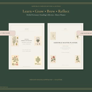 May include: The Ashforge Complete Botanical Bundle includes the Herbal Dictionary Founding Collection and the Master Planner. These two signature books feature 127 core pages with vintage-style botanical illustrations on cream-colored paper.