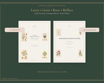 Herbal Dictionary and Botanical Planner Bundle, 127-Page Printable PDF