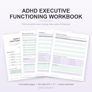 ADHD Workbook Printable, Executive Functioning Worksheets PDF, Task Initiation, Focus and Finishing, Adult ADHD Planner