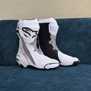 Alpinestars Supertech R Motorcykelstövlar, Vita Läder Sportbike Banracingstövlar