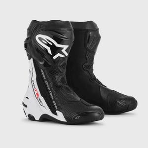 Alpinestars Supertech R Motorcykelstövlar, Vita Svarta Läder Sportbike Banracingstövlar