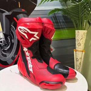 Alpinestars Supertech R Motorcykel Racing Stövlar Röd Svart, Sport Cykel Skyddande Ridstövlar