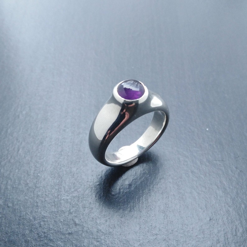 Medieval Style Silver Ring With Amethyst Cabochon size O 1/2 uk image 1