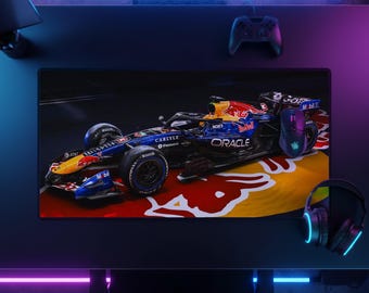 Tapis de bureau Formule 1, tapis de souris de course F1, tapis de jeu Oracle Red Bull, décoration de bureau sport automobile, cadeau pour fan de F1, décoration pour installation de jeu pour passionné de voitures