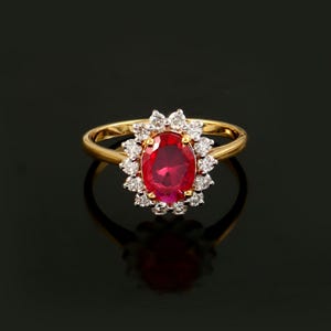 18K Gold Plated Ruby Sterling Silver Ring, July Birthstone Jewelry
