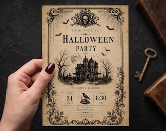 Invitación de Halloween a una casa embrujada / Mansión victoriana gótica (Plantilla editable de Canva)