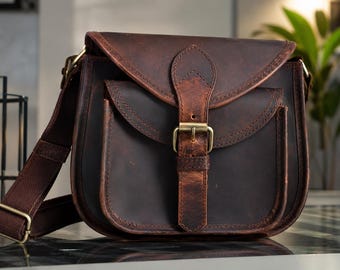 Genuine Leather Crossbody Bag for Women, Handmade Buffalo Leather Purse, Vintage Satchel Shoulder Bag, Small Leather Messenger Bag