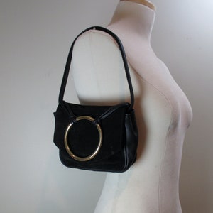 Vintage 1990s NINE WEST Black Suede Gold Ring Baguette Bag Convertible Crossbody Fold Over Flap Purse Top Handle Black Leather Shoulder Bag Etsy