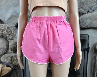 Vintage 70s Pink & White Running Shorts Old School Dolphin Gym Track Athletic Jogging Pull Up High Waist Booty Short Women's Clothing M