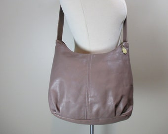 Vintage Mauve Leather Crossbody Bag Hobo Style Slouch Purse Leather Shoulder Bag Mauve Leather Handbag Zip Top Soft Leather Tote Purse