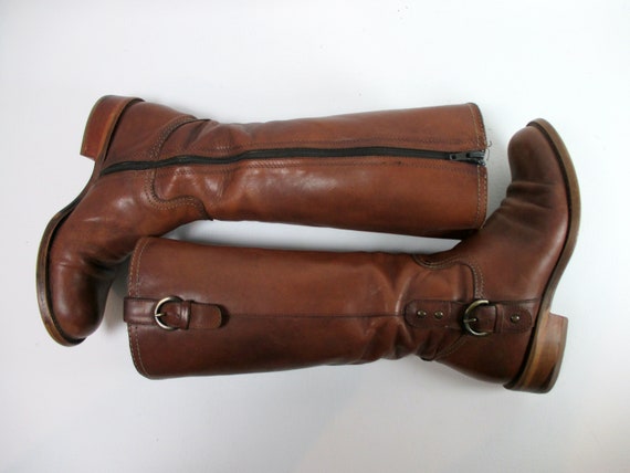 Vintage Tall Brown Distressed Leather Boots 1970s… - image 4