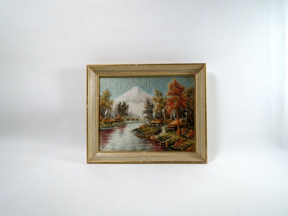 Vintage 1950s Framed Nature Handmade Embroidery - Set of 2