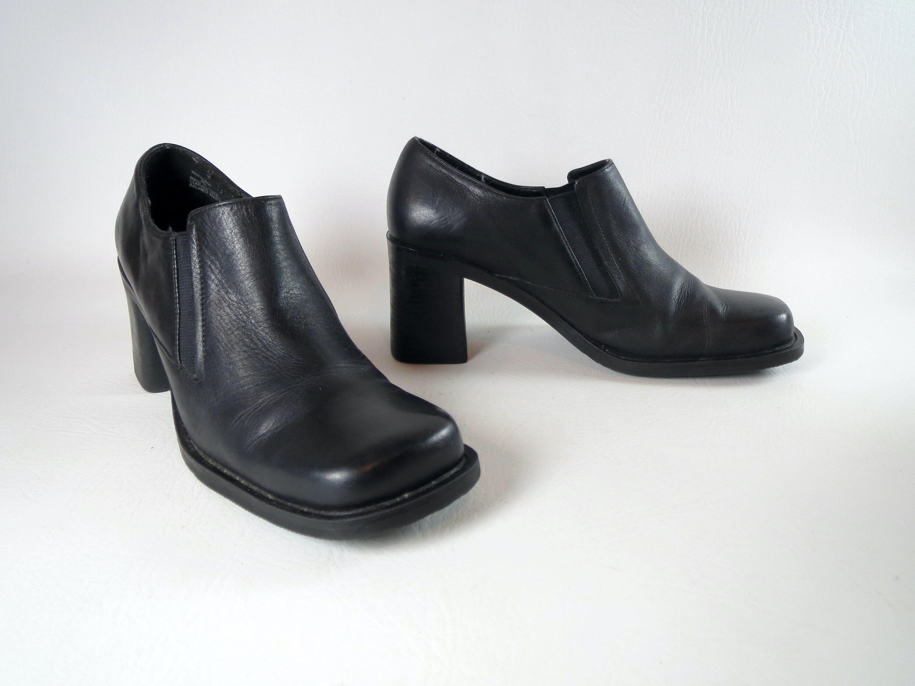 Vintage 90s Square Toe Shoes Black Leather Chunky Heel Shoes - Etsy Ireland