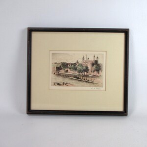 Cecil Forbes Original Signed Color Etching Tower of London Fine Art Wall Decor Antique Wood Framed British European Architectural Artwork