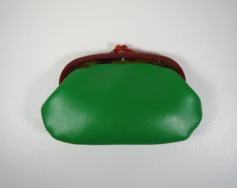 Vintage Vinyl Clutch Petite Framed Bag Kelly Green Bag w/ Tortoise Mini Green Clutch Vegan Vinyl Bag Vintage Make Up Bag Mini Bag Green Bag