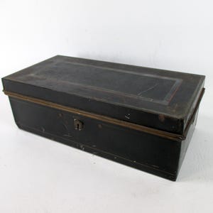 Black Distressed Metal Box Steel Utility Chest Antique Hinged Metal Storage Chest Industrial Storage Bin Vintage Metal Art Box Tool Chest