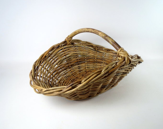 Antique Harvest Basket Top Handle Basket French Willow Basket Etsy