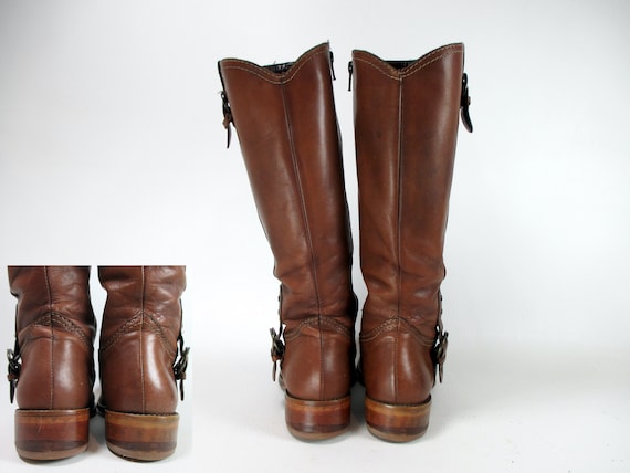 Vintage Tall Brown Distressed Leather Boots 1970s… - image 7