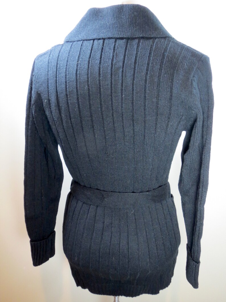 New Vintage Belted Cardigan 1970s Bohemian Knit Sweater Button Down Sweater Black Sweater Vintage Knit Sweater Vintage Sweater Women/'s S